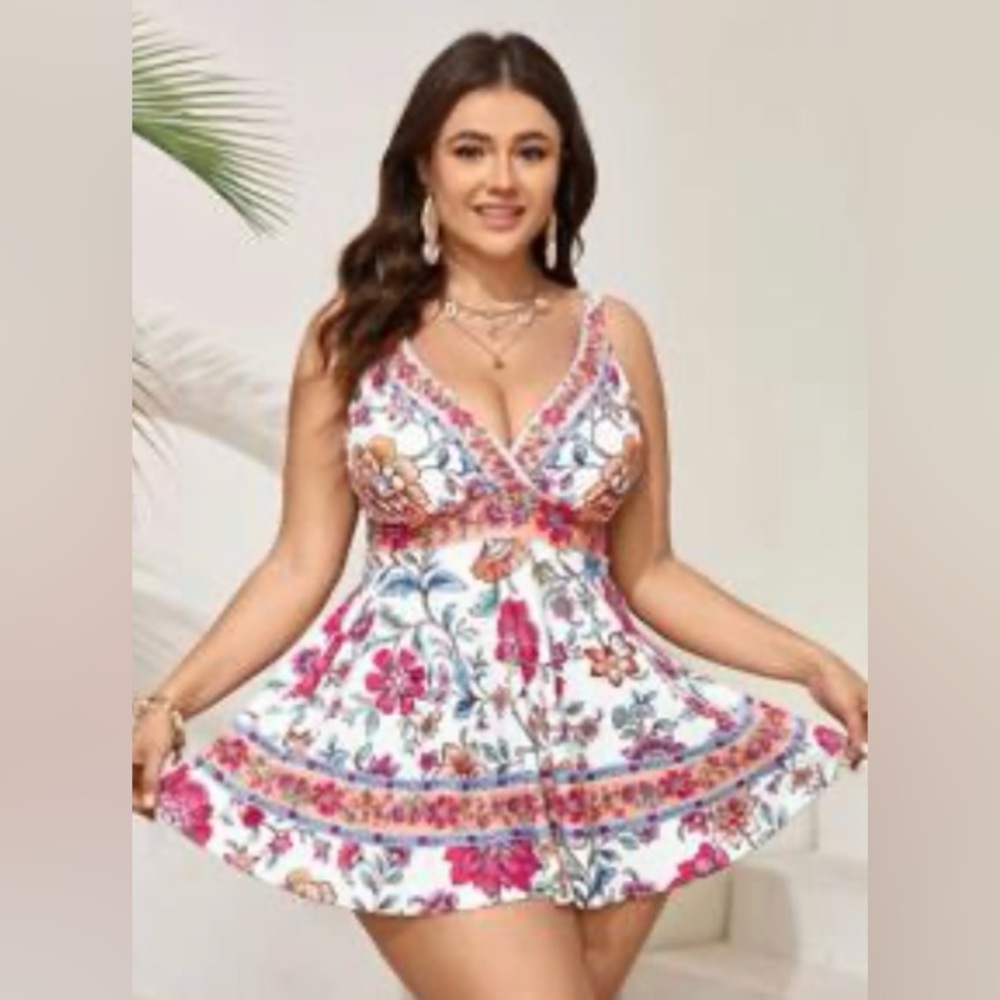 NWT! SHEIN Plus Size Two piece swim dress with matching bottoms 3X